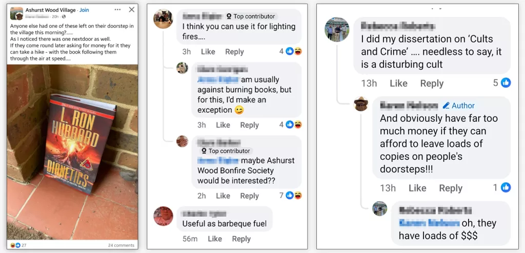 Angry residents respond to receiving Scientology book in Ashurst Wood near East Grinstead, Sussex